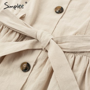 Simplee Vintage button women dress shirt V neck short sleeve cotton Apricot Green